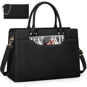 15.6" Leather Laptop Tote for Women, Waterproof Work & Business Shoulder Bag